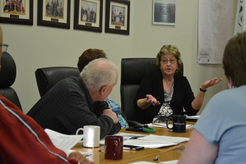 Bowden coun. Sheila Church (right) discusses concerns about noise created by skateboard ramps at the Bowden Action Park with fellow coun. Wayne Milaney (far left).