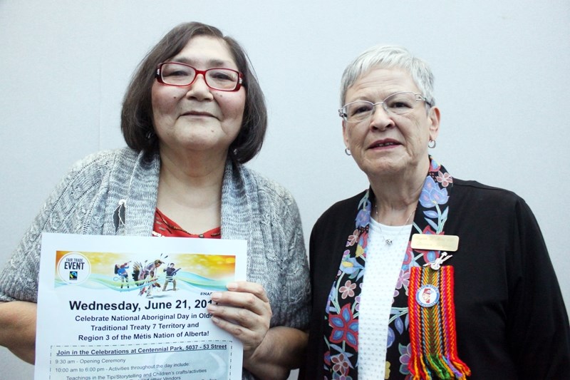 Chair of the planning committee for Olds&#8217; first National Aboriginal Day celebrations, Deborah Trehearne, left, and local MÈtis elder Doreen Bergum, came before council