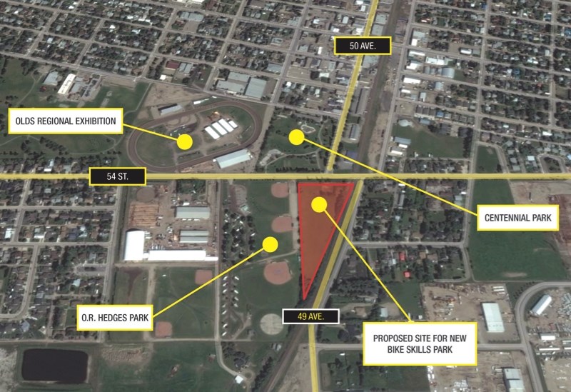 The triangle outlined in red in this map is the proposed location for the bike park.