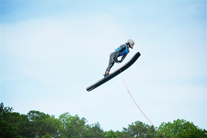 Hometown boy Ryan Dodd, takes some big air during a recent jump event. Dodd, who now lives and trains in Florida, broke the world record for longest jump last Saturday (July