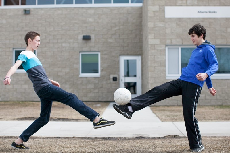 Soccer players Talon Grenier (left) and Jacob Lentz spent 10 days in Spain in March where they trained with professional Spanish coaches and scrimmaged against local teams in 