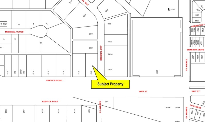 The site of a proposed 60-metre-high telecommunications tower at 6102 46 St.
