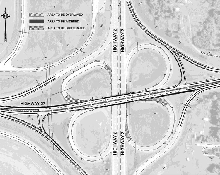 The province released its plans for changes to the interchange of highways 2 and 27 on April 15. Construction on the upgrades is scheduled to begin in the coming days.
