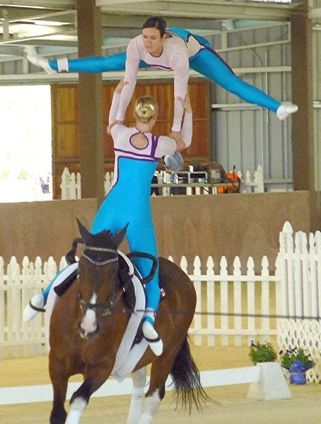 Sisters Angelique (bottom) and Jeanine van der Sluijs, riding Phoenix, captured first place honours in the CVI 2 Senior Pas De Deux at the 2013 CVI Pacific Cup in Hollister,