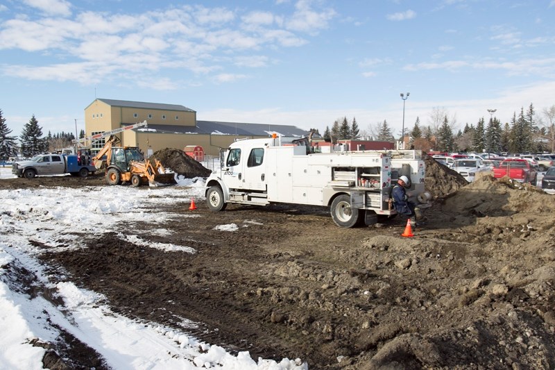 Contractors began working on a parking lot for the new student residences planned for the Olds College campus last month. Shunda Construction was awarded the contract to