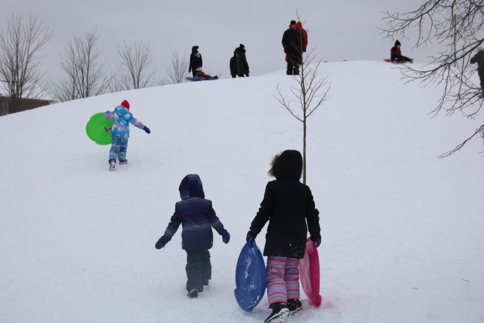 Sledders enjoying an afternoon on one of the Environmental Park hills in Newmarket.
