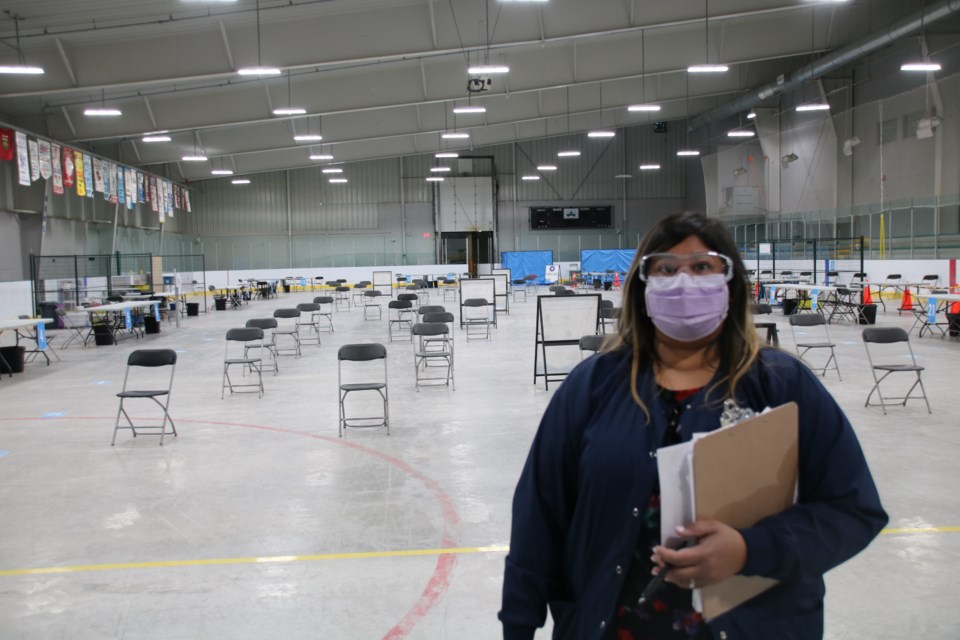 Site manager Michelle Davis inside the vaccine clinic at the Georgina Ice Palace.
