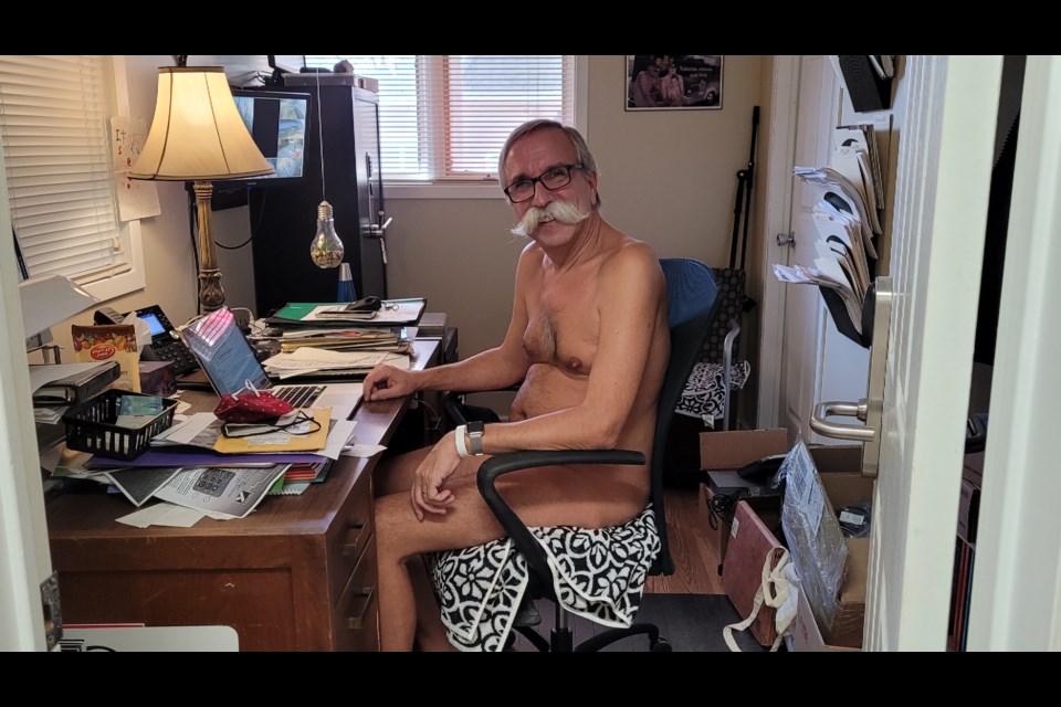 Stéphane Deschênes in his office at Bare Oaks Family Naturist Park. 