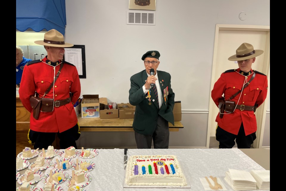 Veteran Jim Parks thanks attendees and organizers for his 99th birthday party today at the Newmarket Legion.