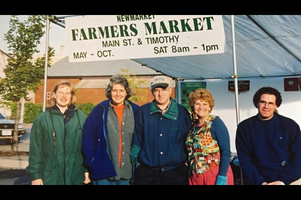 Among the founders of the Newmarket Farmers Market organizers are Julia Shipcott, Margaret Koopmans and Jackie Playter, with manager Matt Haggerty. Supplied photo/Jackie Playter