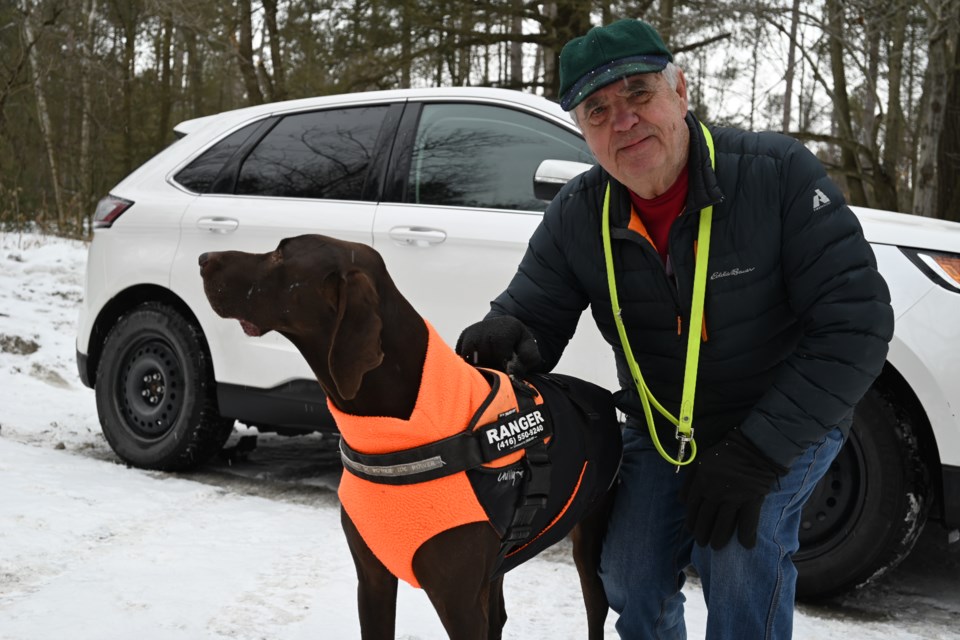 Newmarket resident Larry Wood, with family dog Ranger, said he would like to off-leashing allowed more widely at the York Regional Forest tracts.