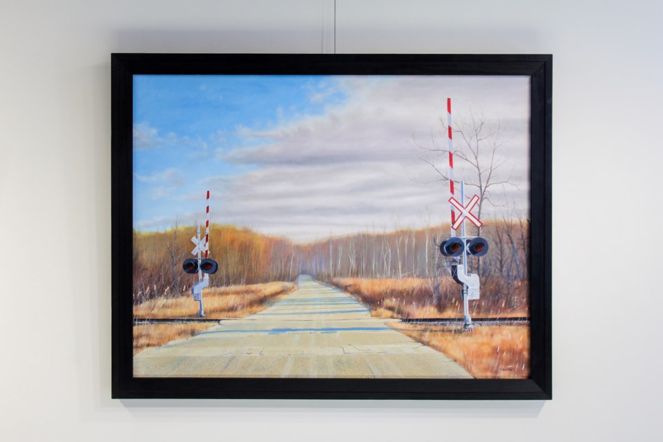 End of 10th Railway Crossing, an oil on canvas, by George Keltika in one of the works in the Use What Talents You Possess exhibit at the Old Town Hall. Supplied photo/Retired Teachers of Ontario York Region
