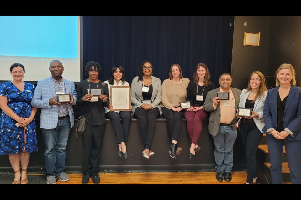 Recipients at Pickering College's inaugural Changemakers awards. 
From left: Julia Hunt, Gabriel Allahdua, Noah Wright, Tara Bhardwaj, Jerisha Grant-Hall, Marissa Wiltshire, Kate Gravette, Dr. Gaurav Mehta, Emmy Kelly, and Cinde Lock. 