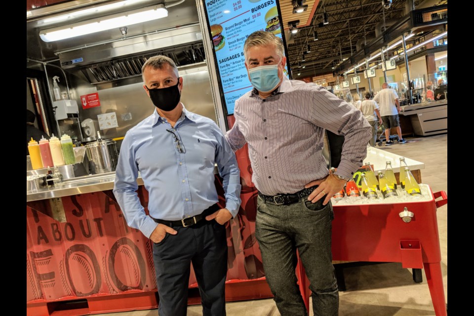 Farm Boy founder and partner Jean-Louis Bellemare (left) and partner Jeff York were on hand for the Sept. 3, 2020, grand opening of the largest fresh market store to date in the company's history, located in Newmarket. Kim Champion/NewmarketToday