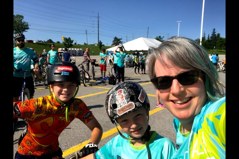 Judy Brunton and sons Jacob and Charles annually take part in a cycling event that supports CMHA York and South Simcoe. Supplied photo