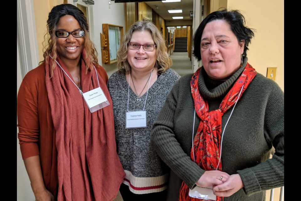 Yvonne Kelly (centre) is chair of the Social Planning Council of York Region. Here, in a file photo, she is with Josie Rose and Lori Yaccato. File photo/NewmarketToday