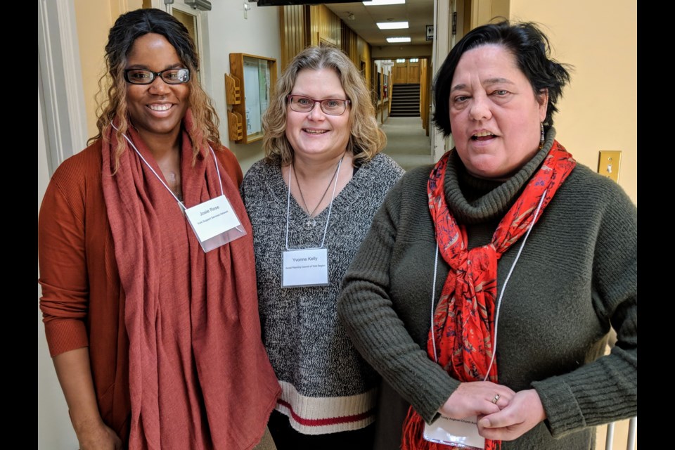 The Social Planning Council of York Region organized a Jan. 16 forum to gauge local interest in creating a new non-profit affordable housing organization. Shown here are (from left) Josie Rose, Yvonne Kelly, and Lori Yaccato. Kim Champion/NewmarketToday