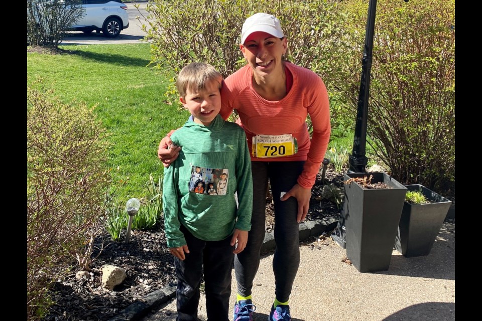Son Liam has been supporting Krissy by setting a personal running goal of 50 km. 