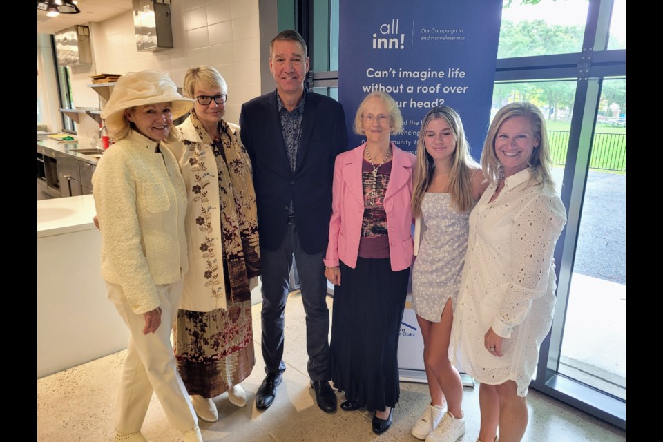 A number of members of the Taylor family attended the tea, including siblings MP Leah Taylor-Roy (left) and Newmarket Mayor John Taylor (centre) with his wife and daughter, mother, and sister.  