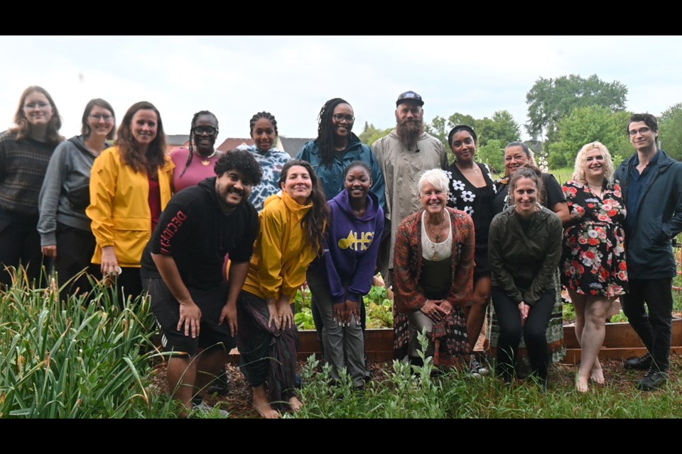 Volunteers and organization representativcies gathered July 11 to celebrate the opening of the new Newmarket African Carribean Canadian Association Garden. From left, top row: Claire Dyer, Sarah Dyer, Anita Makou, Suzette Benoit, Amir Abdel-Shehiv, Jerisha Grant-Hall, Paul Lubberts, Dusty Rae, Kim Wheatley, Izzy Waxman, Grant Goodman. 
Bottom row: Matthew Palomino, Mollie Coles Tonn, Natassjieka Whyte, Janis Luttrell, Kate Greavette. 