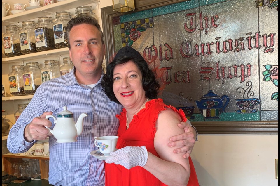 The Old Curiosity Tea Shop owner Adam Clements and Fill a Purse for a Sister founder Angel Freedman at the June 1 tea party fundraiser. Debora Kelly/NewmarketToday 
