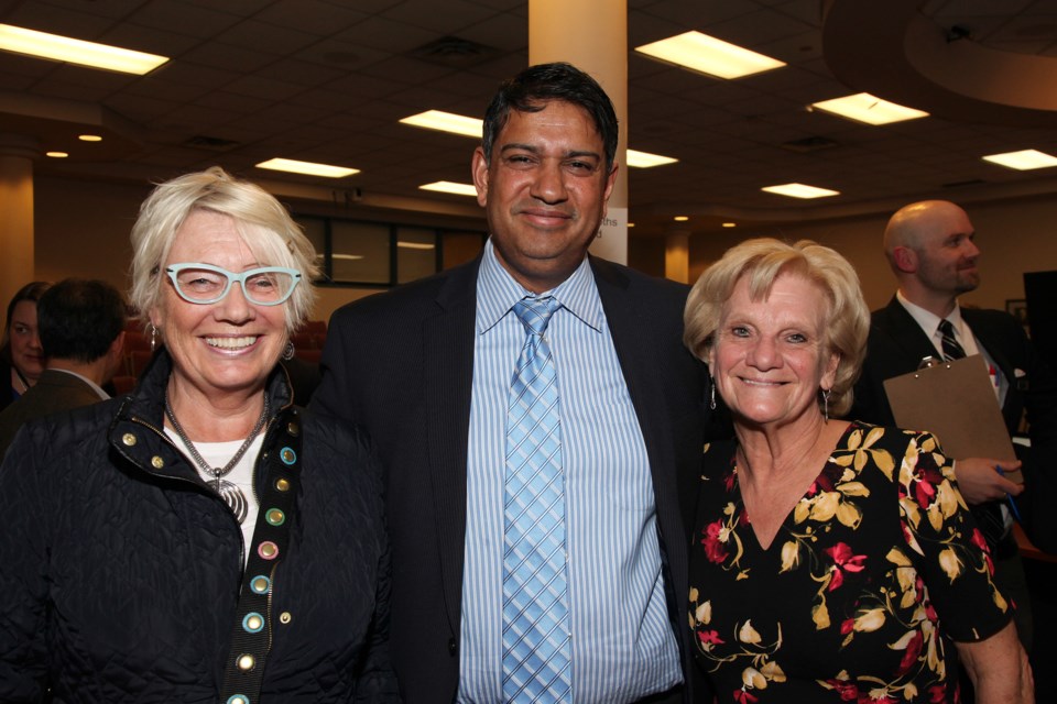 Hilary Van Welter, Newmarket CAO Jag Sharma, and Jackie Playter at the Town of Newmarket's open house April 3.  Greg King for NewmarketToday