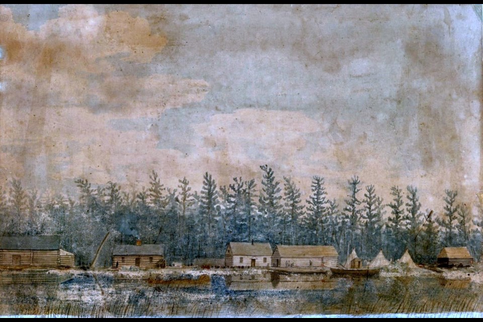 Robert Irvine painted this watercolour scene of the Naval Depot at Holland Landing.