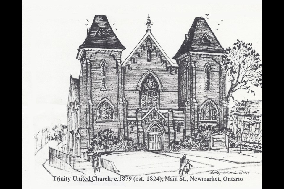 Trinity United Church in Newmarket by Dorothy Clark McClure in 1979.
