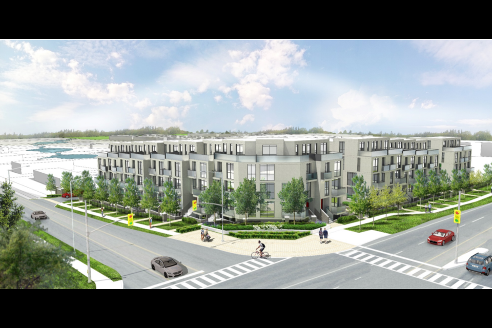 A conceptual drawing for a proposed townhouse development on Leslie Street. 