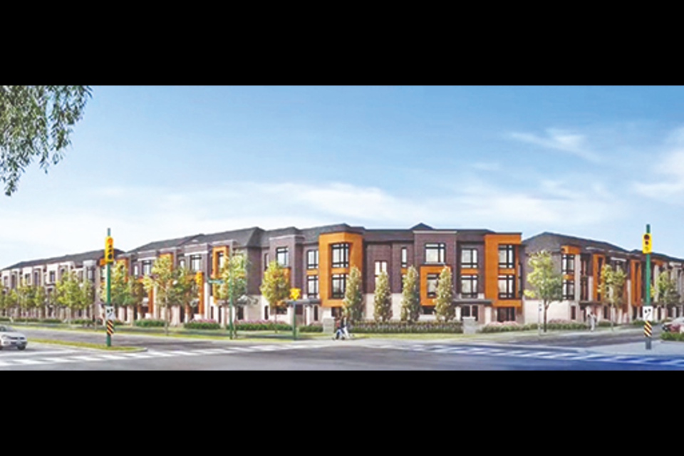 A 210-unit townhouse development is proposed for the northwest and southwest corners of Mavrinac Blvd. and Wellington St. E., across from Magna International, in Aurora.