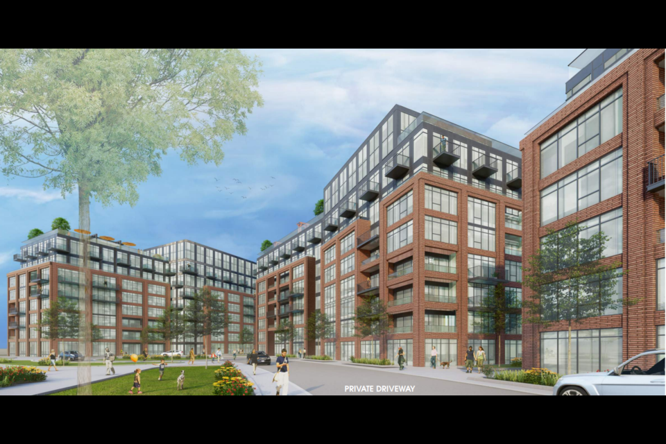A rendering of proposed apartment buildings at Mulock Drive and Cane Parkway. 