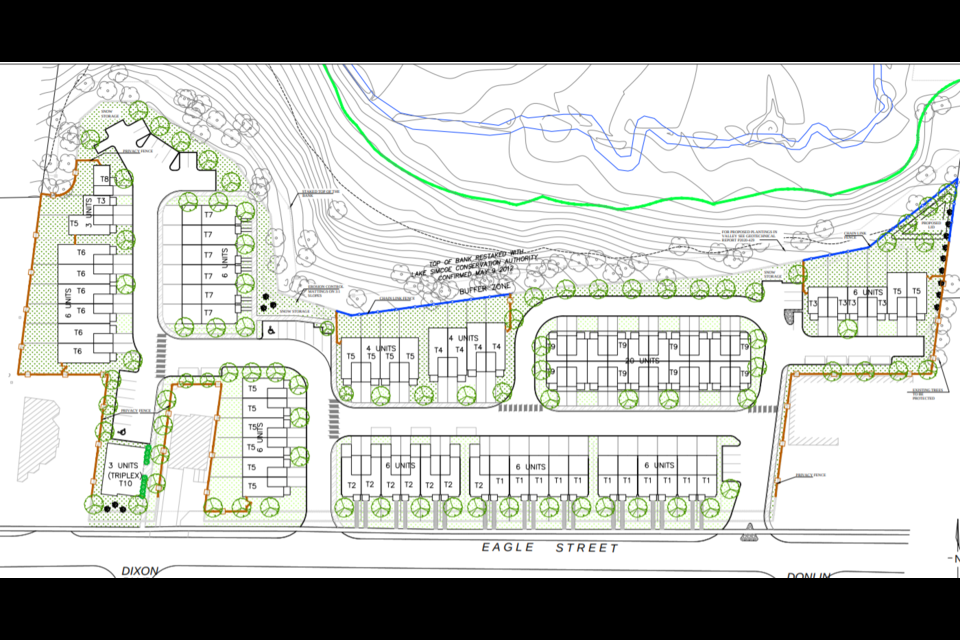 A conceptual landscape plan for a proposed townhouse development at 55 Eagle St.