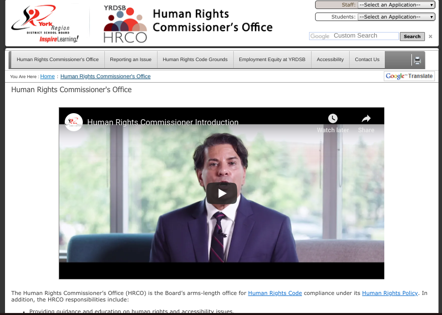 The Human Rights Commissioner's Office of YRDSB has launched a website. 