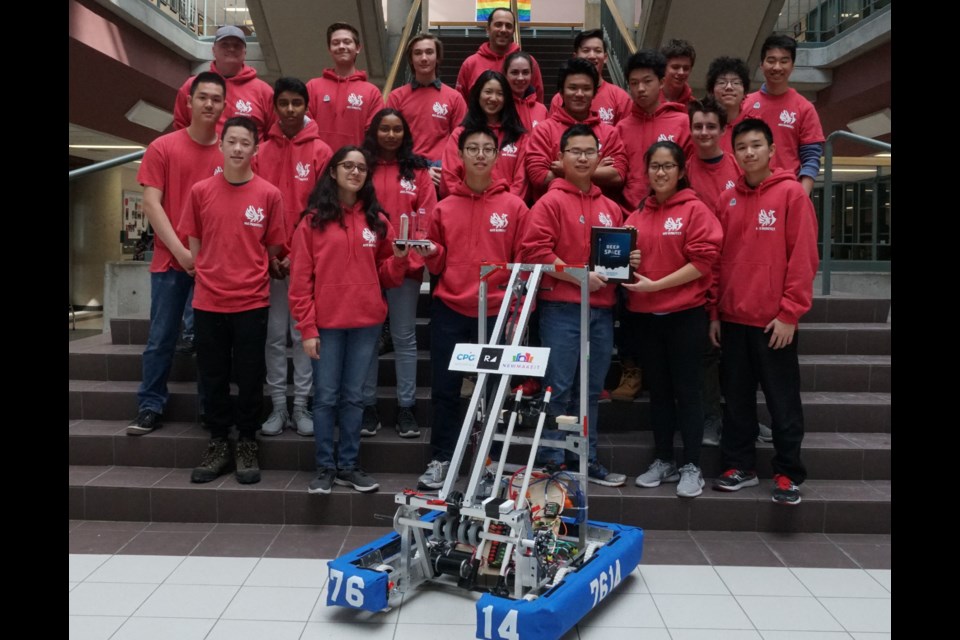 Team 7615 won the Rookie All-Star Award at the FIRST Robotic Competition at Durham College March 1 to 3, and is heading to York University this week for the next level of competition. Supplied photo/Newmarket High School                                                              