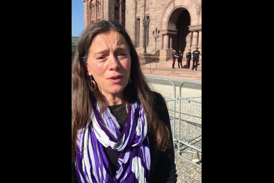 Newmarket High School eacher and OSSTF provincial councillor Jo-Anne Mathon was ejected from the Ontario legislature today. 
