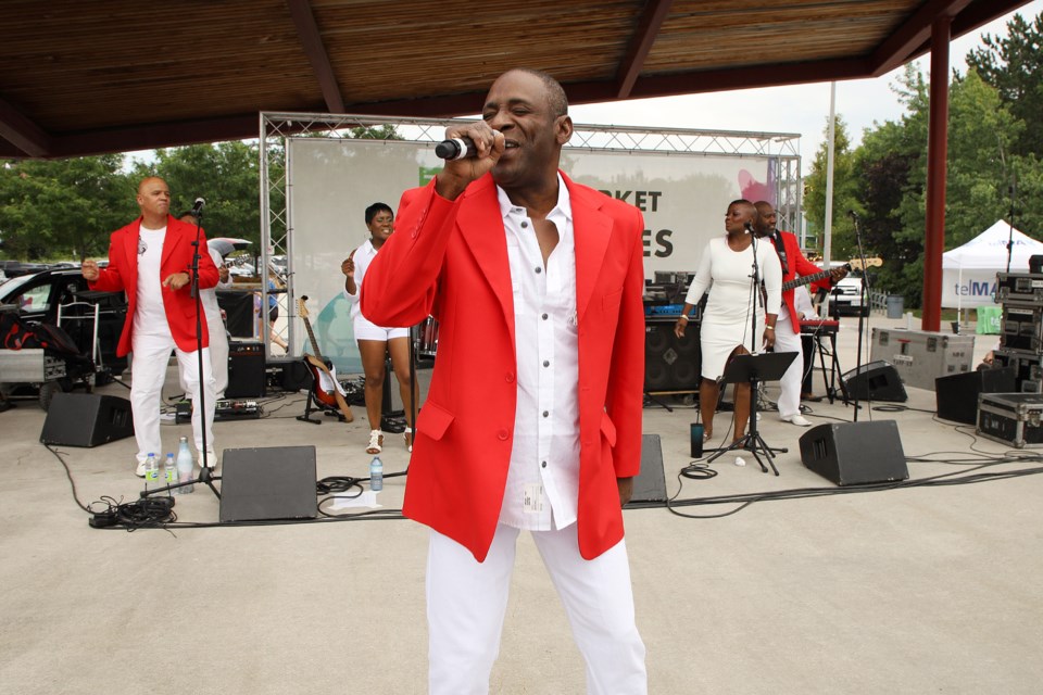 George St. Kitts and his band headlined the TD Music Series concert under cloudy skies last night at Riverwalk Commons in Newmarket.  Greg King for NewmarketToday