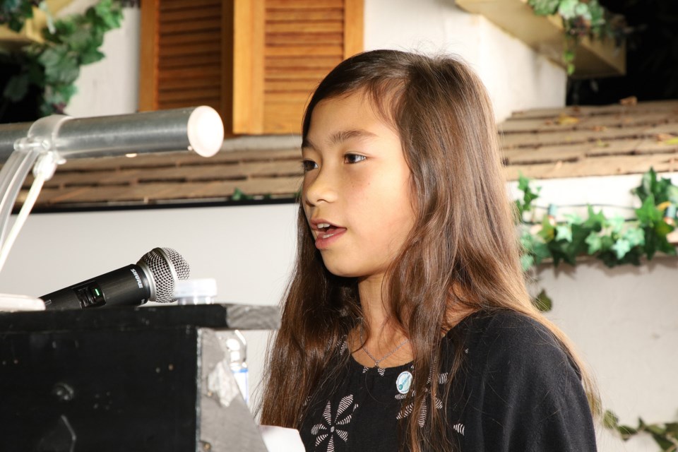 Shanty Bay Public School student Nari Hwang speaks after winning the coveted Young Conservationist of the Year Award at last night's Lake Simcoe Region Conservation Authority Awards Gala in Newmarket. Greg King for OrilliaMatters