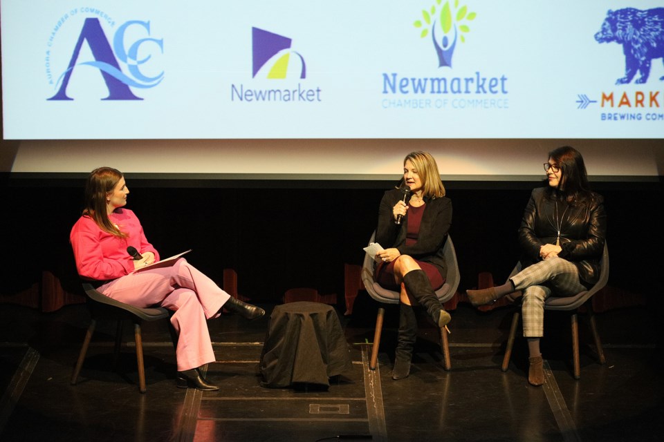 NewRoads' Rachel Hawtin   interviews Southlake Regional Health Centre president and CEO Arden Krystal and Southlake Foundation president and CEO Jennifer Klotz-Ritter at NewRoads Girls Night Out March 8 in Newmarket.  Greg King for NewmarketToday