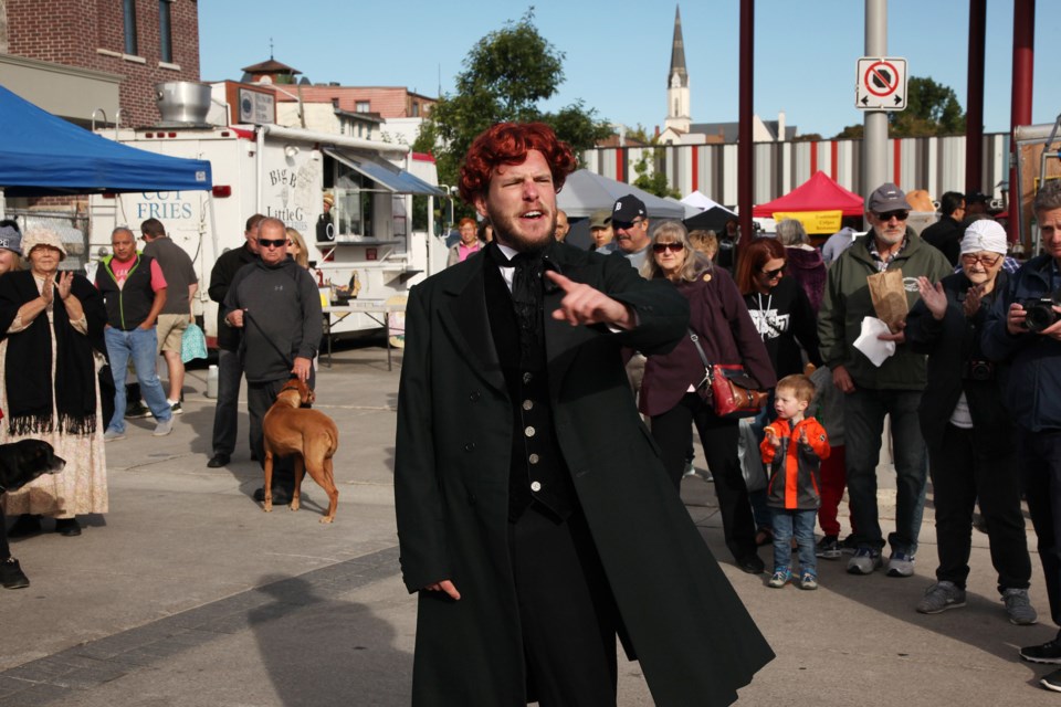 William Lyon Mackenzie recruits supporters at the Farmers Market Saturday.  Photography by Greg King