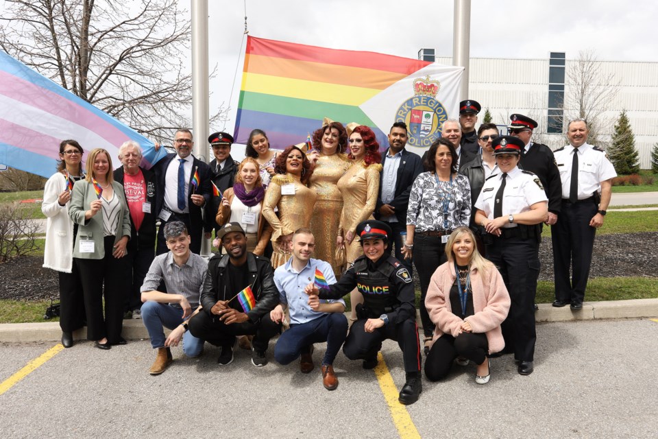 York Regional Police and York Pride were joined by community partners to mark the 50th anniversary of the decriminalization of homosexuality with a flag raising at York Regional Police headquarters May 14.                                                                                        Greg King for NewmarketToday