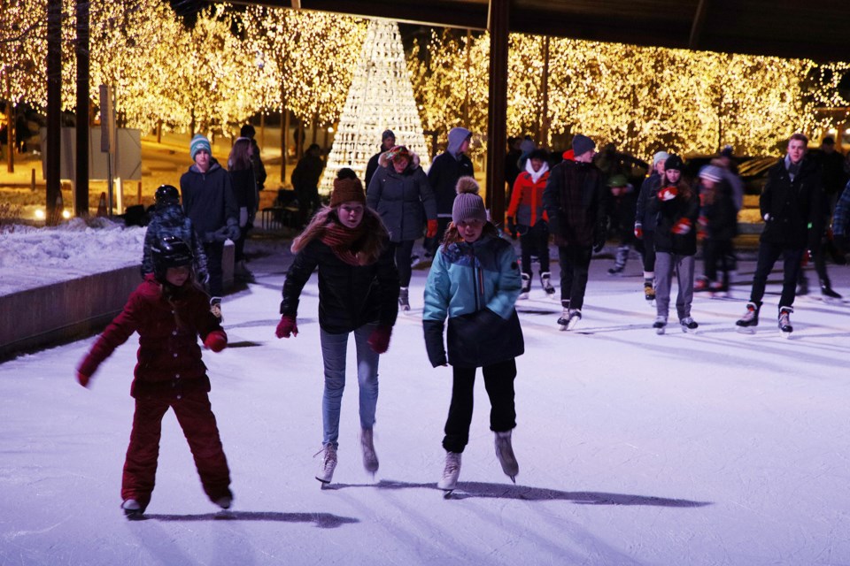 Skating in a winter wonderland at Riverwalk Commons, which served as the set for the locally produced Christmas Wedding Planner in 2017.  Greg King for NewmarketToday