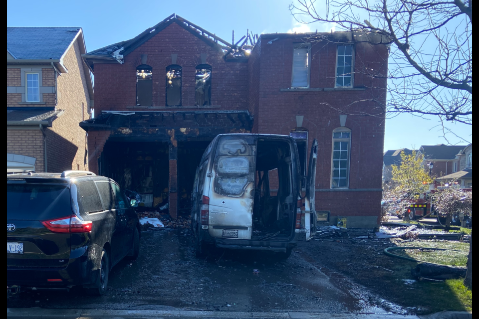 Central York Fire Services crews remain on the scene of the fire on Warby Trail that began before 5 a.m. Monday, April 26. 
Allie Kelly/NewmarketToday