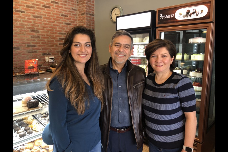 Sara and Saeed Nejad stand with Newmarket BB Cafe owner Khatereh Niaraki in the Yonge Street location. The Najad family began the bakery, opening the first location in North York in 2009. It has since expanded to seven locations with three more set to open this year.