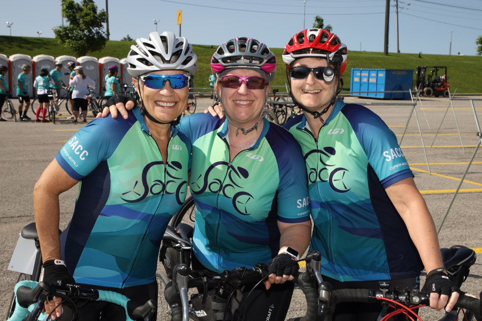 Nancy Altilia, Ele Yip-Chuck and Shelley Fulton are ready for the 20-km Mental Health in Motion ride Sunday at Upper Canada Mall.  Greg King for NewmarketToday