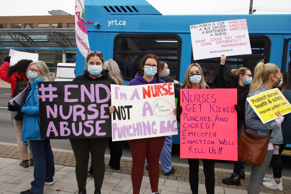 Southlake nurses protest violence at their hospital. Greg King for NewmarketToday