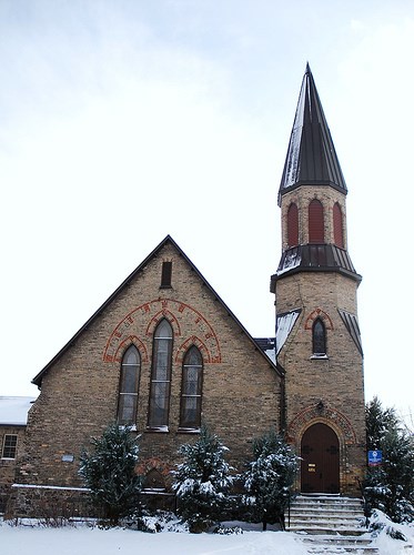 The original church of St. Andrew's Presbyterian, as seen from Main Street. 
