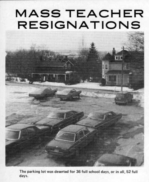 A newspaper photograph of an empty staff parking lot reflects the mass resignation of Newmarket High School teachers in  1974. Supplied photo/Richard MacLeod
