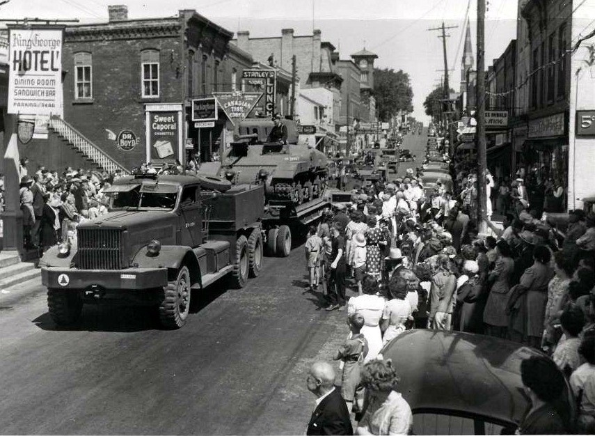A military parade on Newmarket's Main Street.