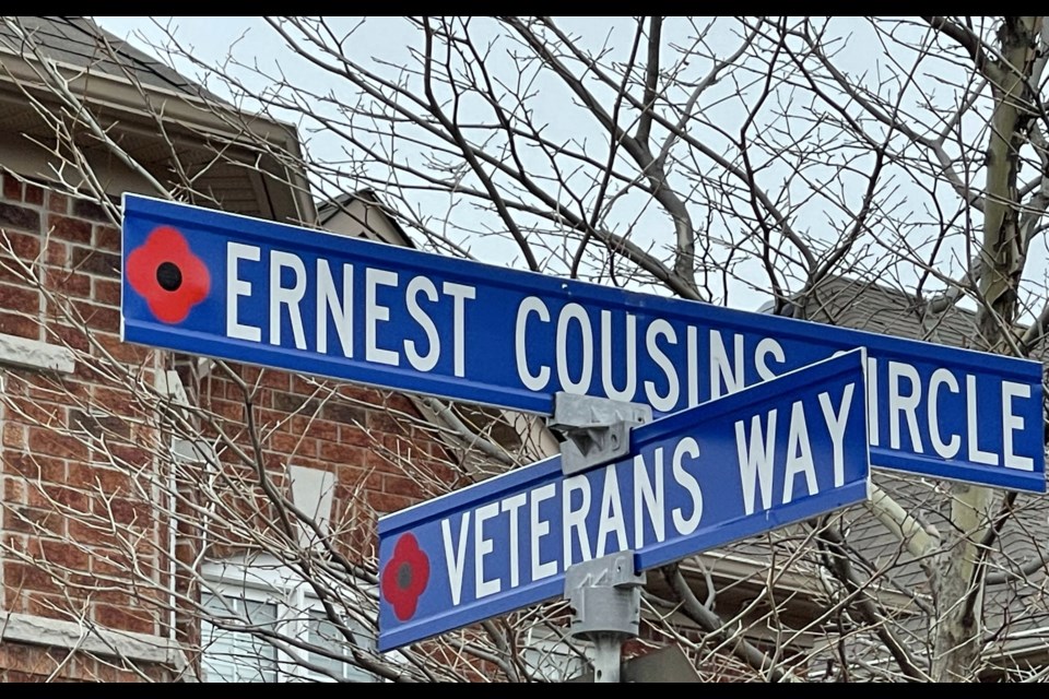 Street names in Ward 1 honouring Newmarket soldiers who gave their lives in defence of our country. Ernest Cousins served in the First World War.