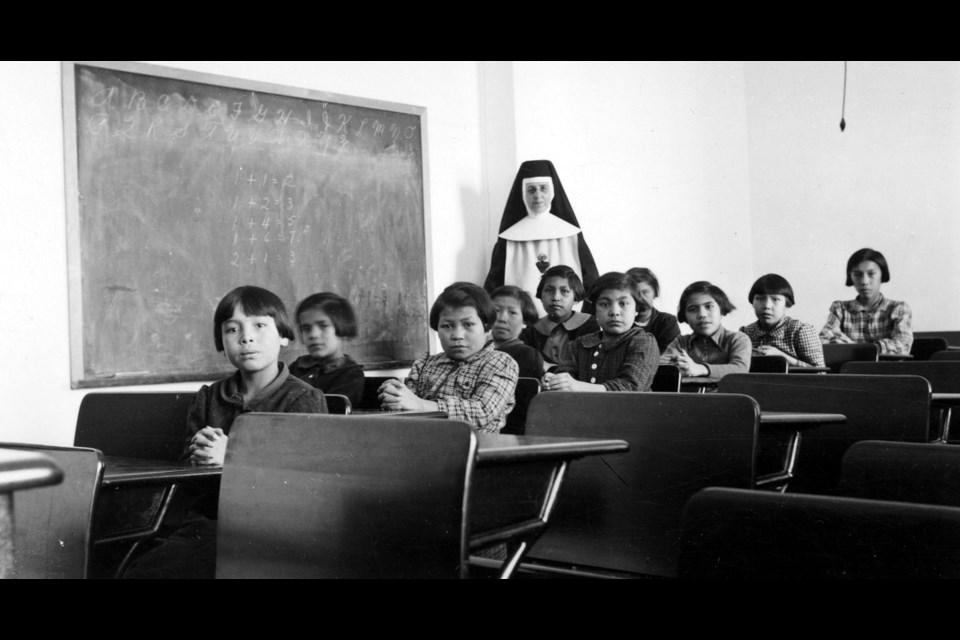 A class at a residential school in Cross Lake, Manitoba.
